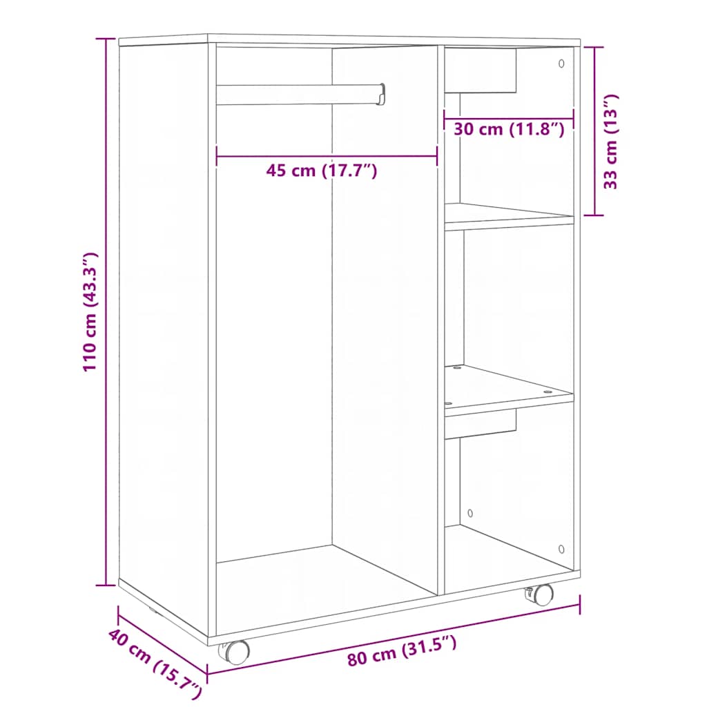 klædeskab 80x40x110 cm konstrueret træ hvid