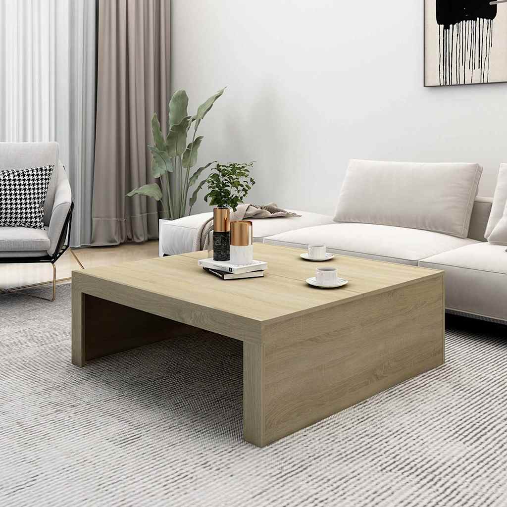sofabord 100x100x35 cm konstrueret træ røget egetræsfarve