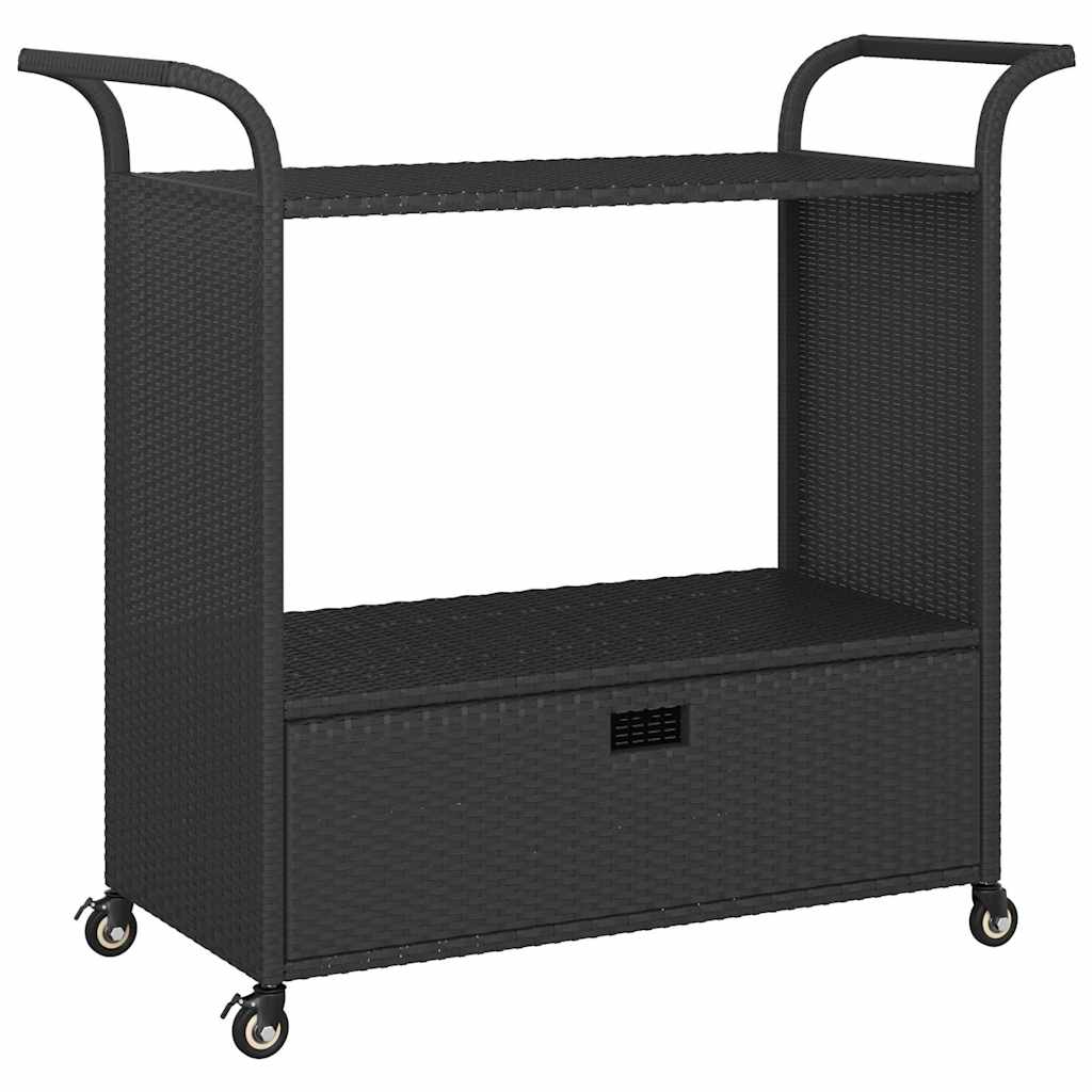 barvogn med skuffe 100x45x97 cm polyrattan sort