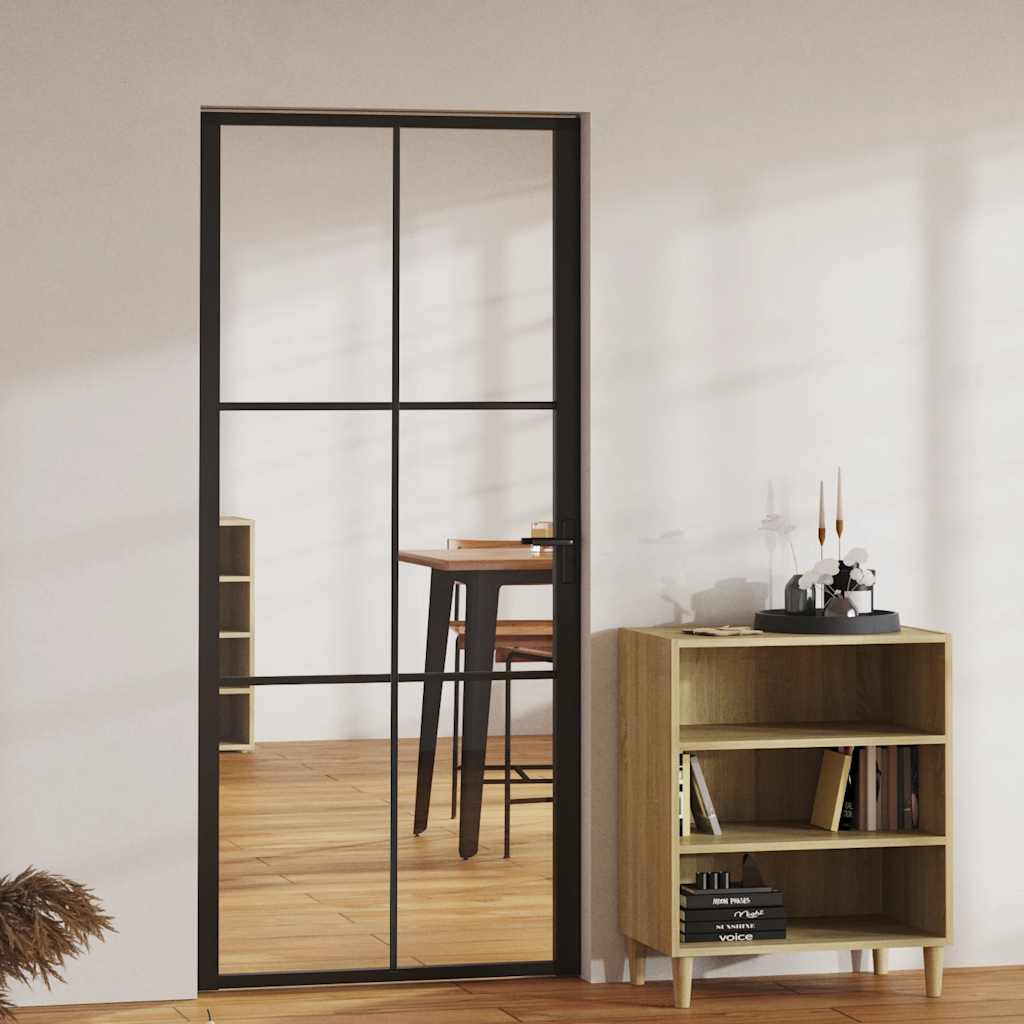 indvendig dør 93x201,5 cm sikkerhedsglas og aluminium sort