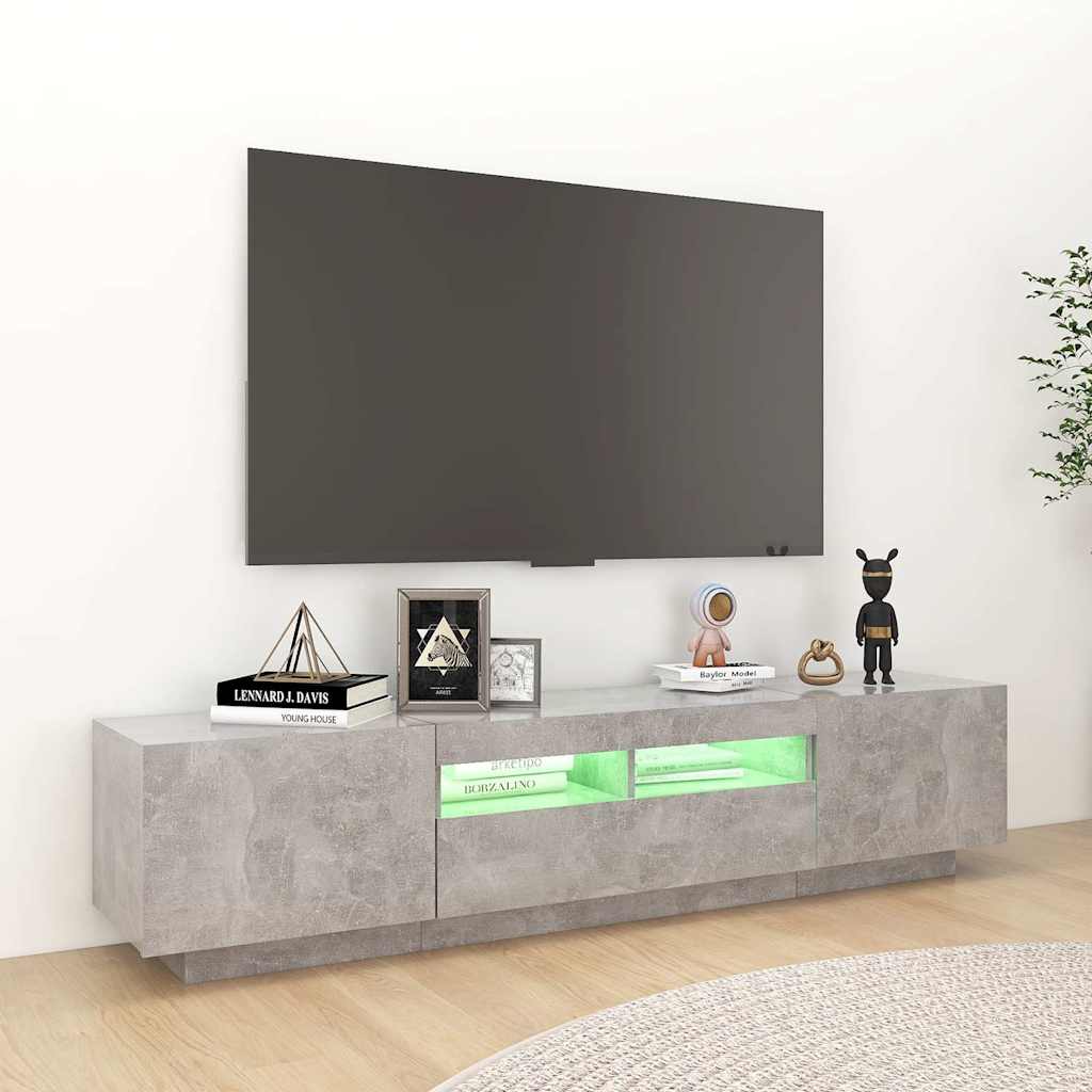 tv-skab med LED-lys 180x35x40 cm betongrå