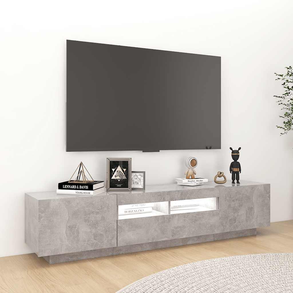 tv-skab med LED-lys 180x35x40 cm betongrå