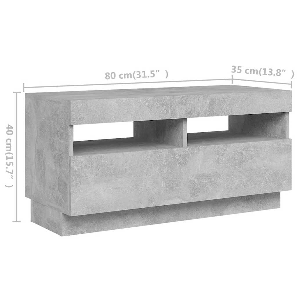 tv-skab med LED-lys 180x35x40 cm betongrå