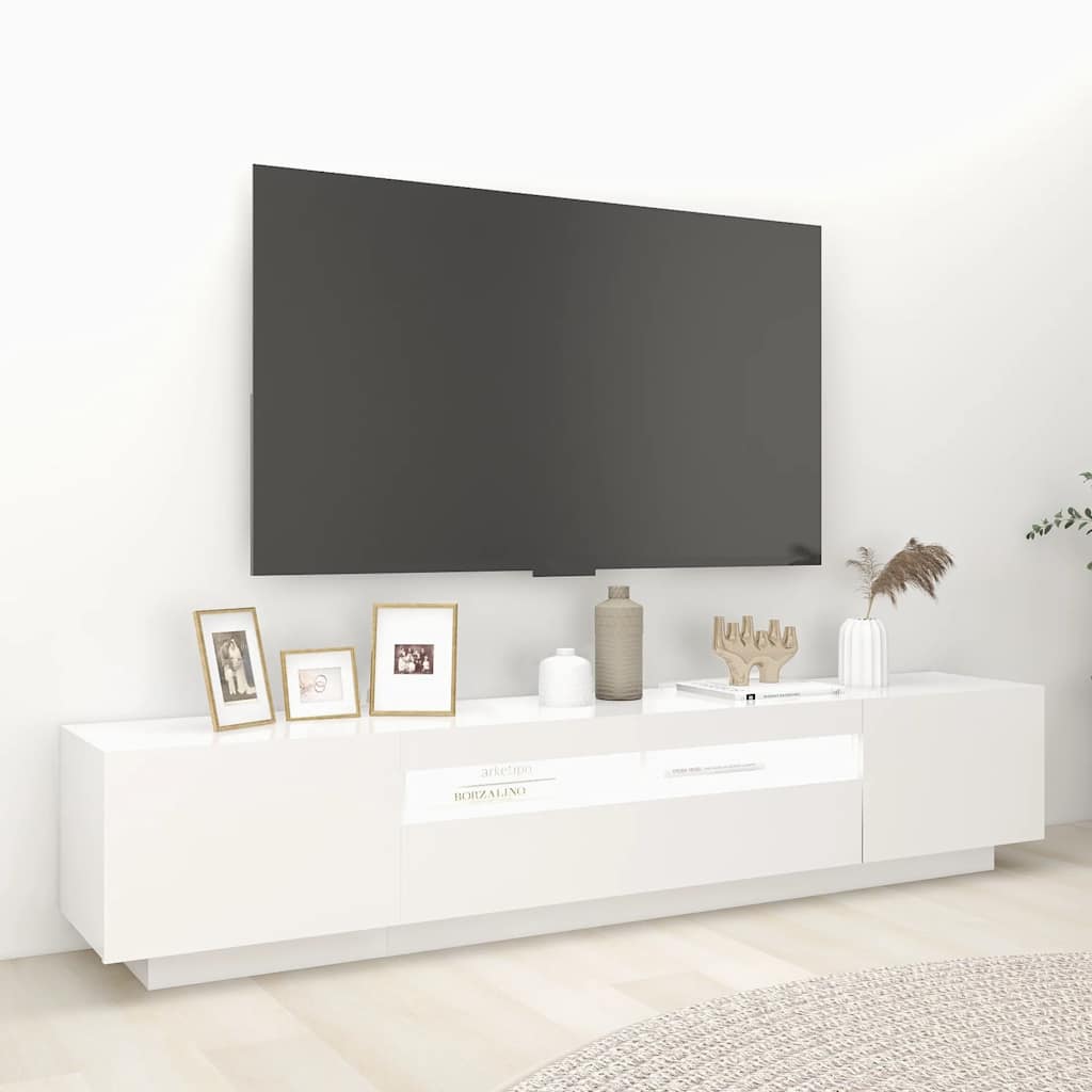 tv-skab med LED-lys 200x35x40 cm hvid