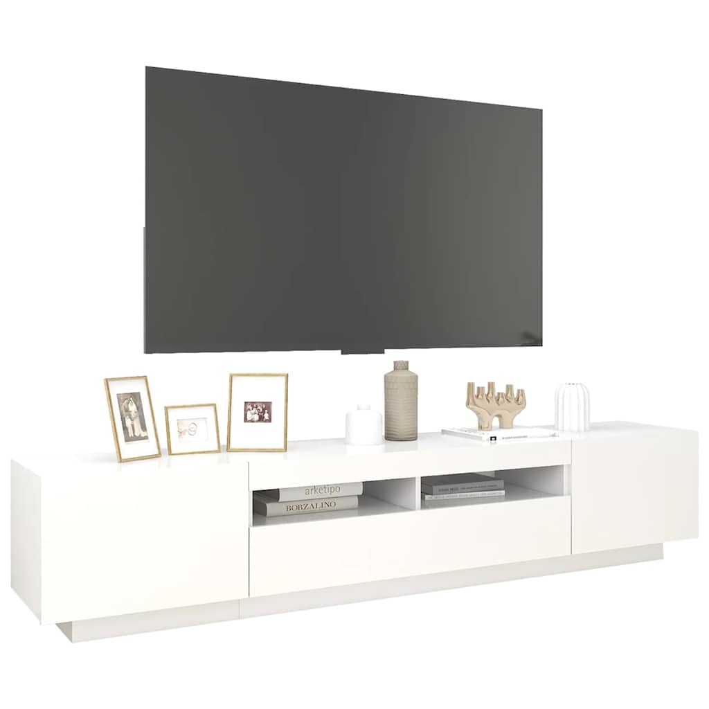 tv-skab med LED-lys 200x35x40 cm hvid