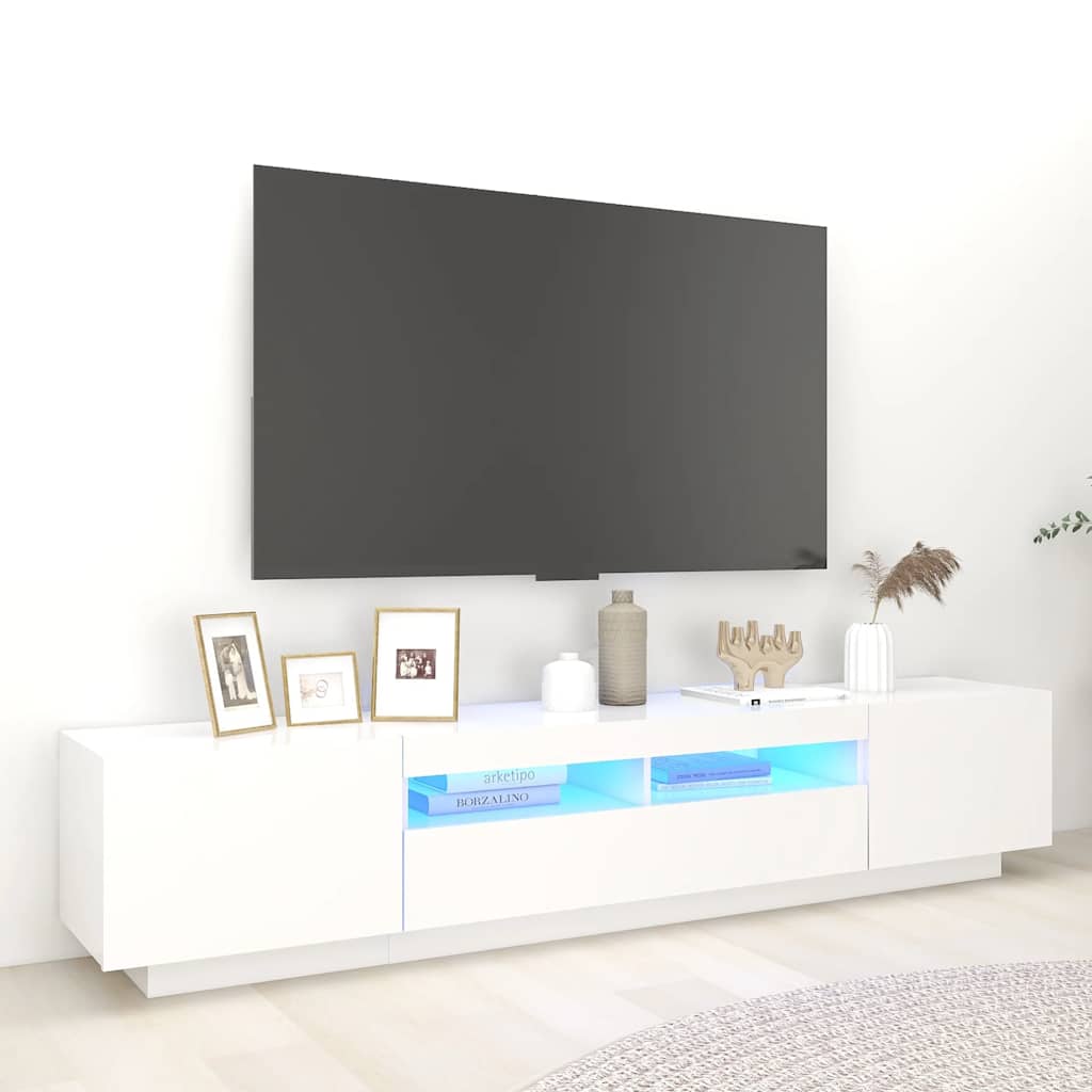 tv-skab med LED-lys 200x35x40 cm hvid