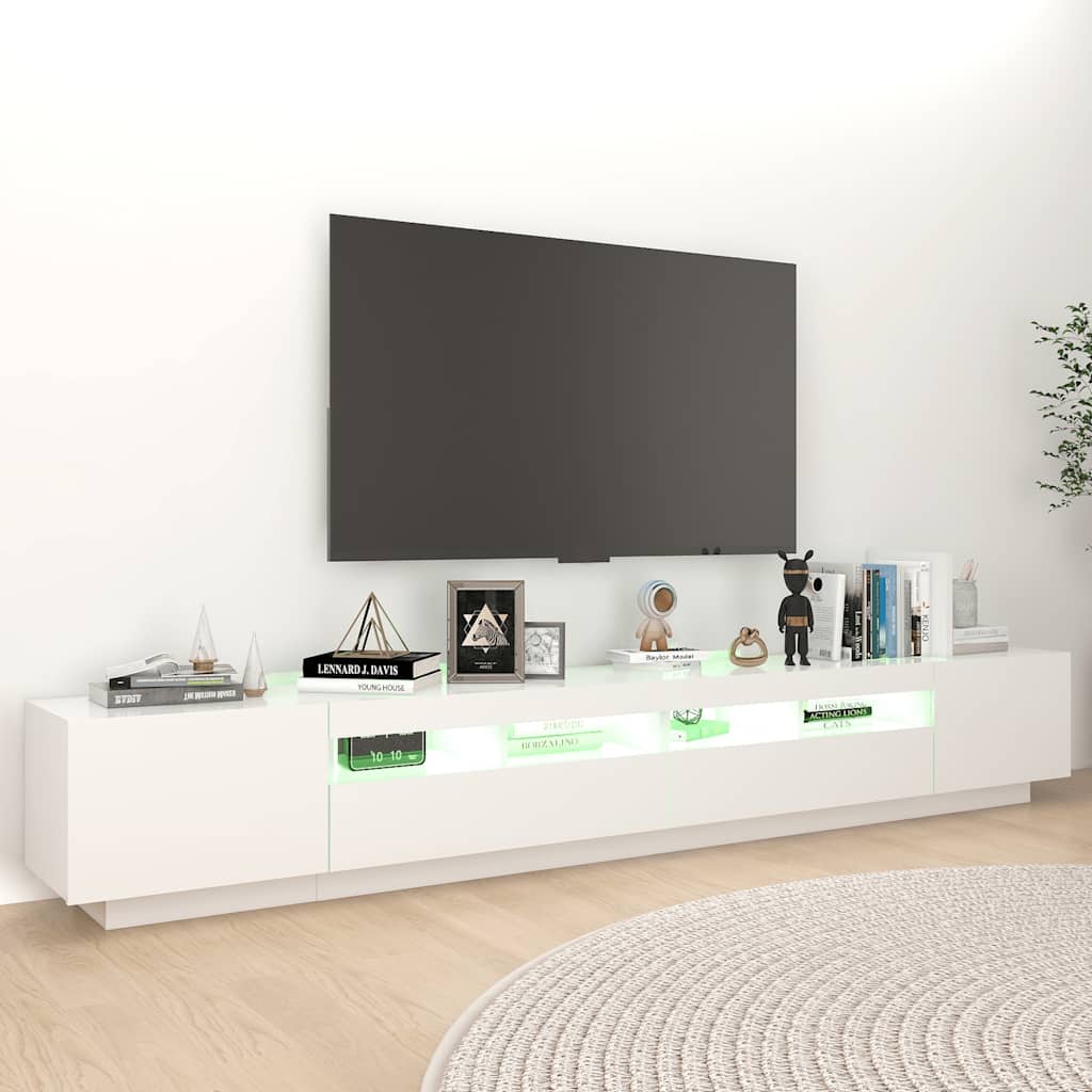 tv-skab med LED-lys 260x35x40 cm hvid