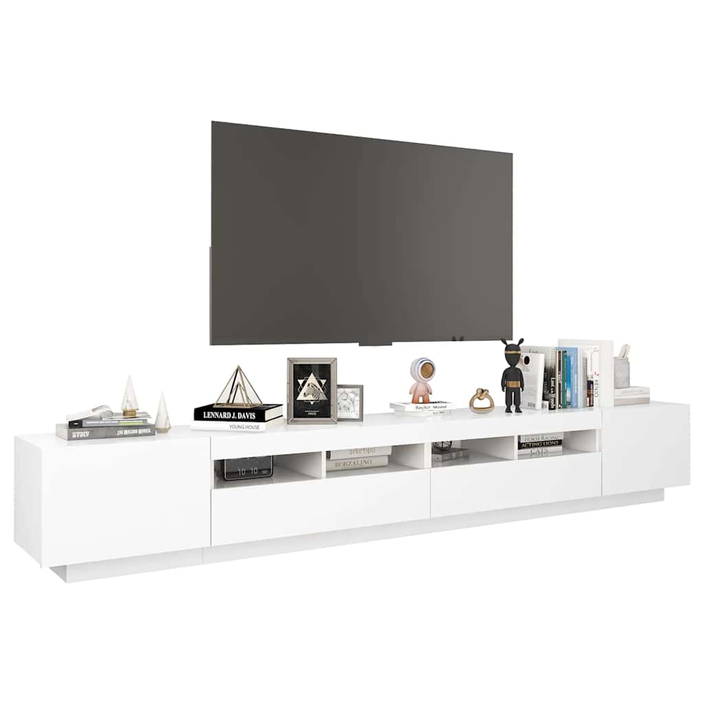 tv-skab med LED-lys 260x35x40 cm hvid