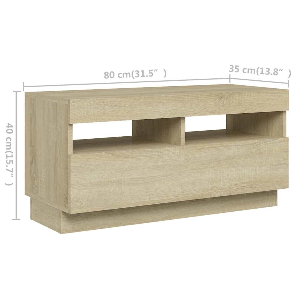 tv-skab med LED-lys 260x35x40 cm sonoma-eg