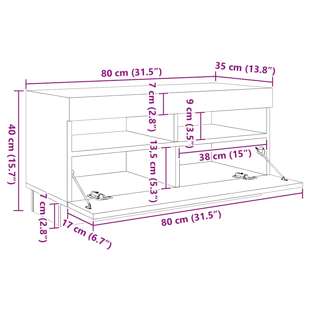 tv-skab med LED-lys 260x35x40 cm sonoma-eg