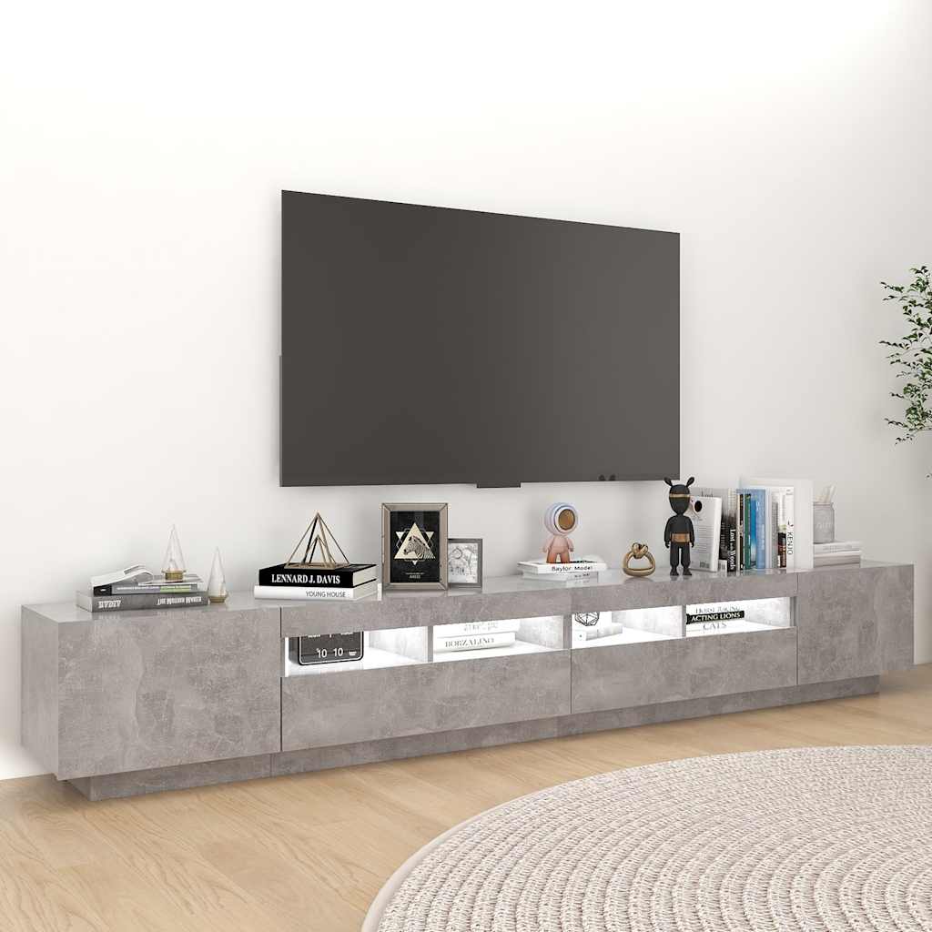 tv-skab med LED-lys 260x35x40 cm betongrå