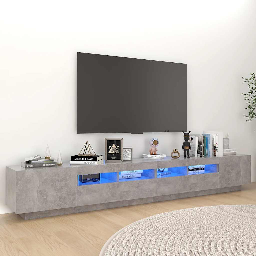 tv-skab med LED-lys 260x35x40 cm betongrå