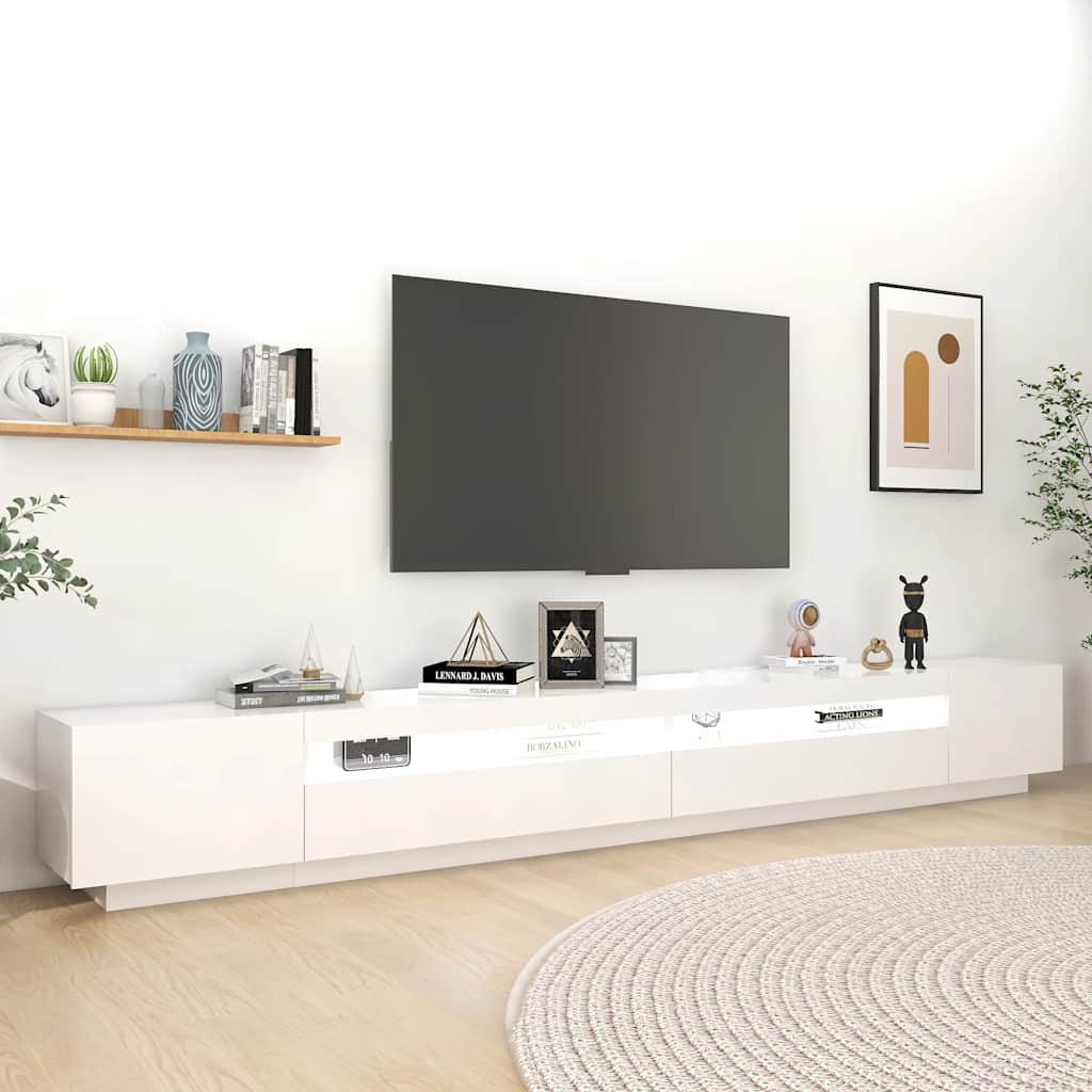 tv-skab med LED-lys 300x35x40 cm hvid