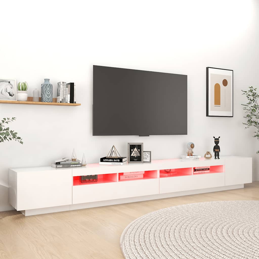tv-skab med LED-lys 300x35x40 cm hvid