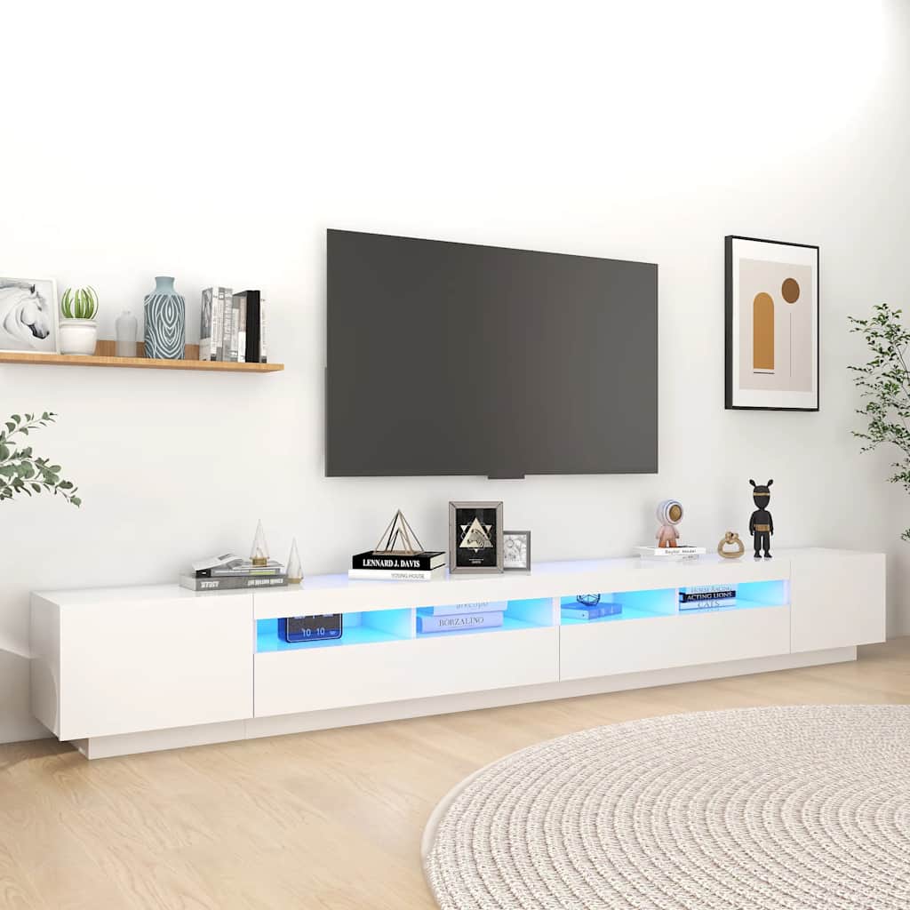 tv-skab med LED-lys 300x35x40 cm hvid