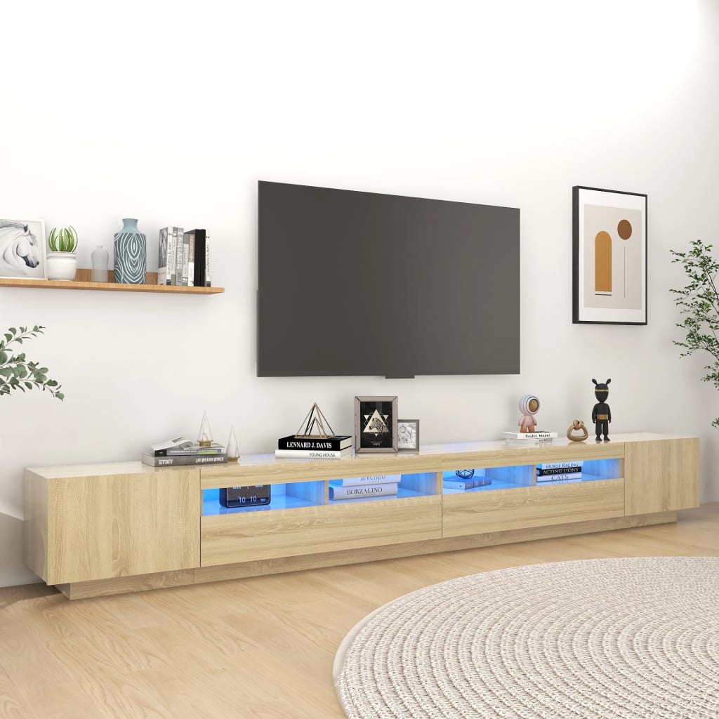 tv-skab med LED-lys 300x35x40 cm sonoma-eg
