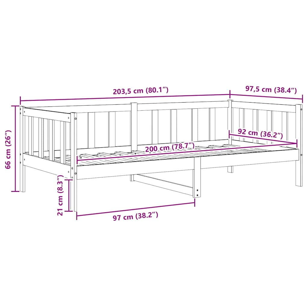 daybed 90x200 cm massivt fyrretræ hvid
