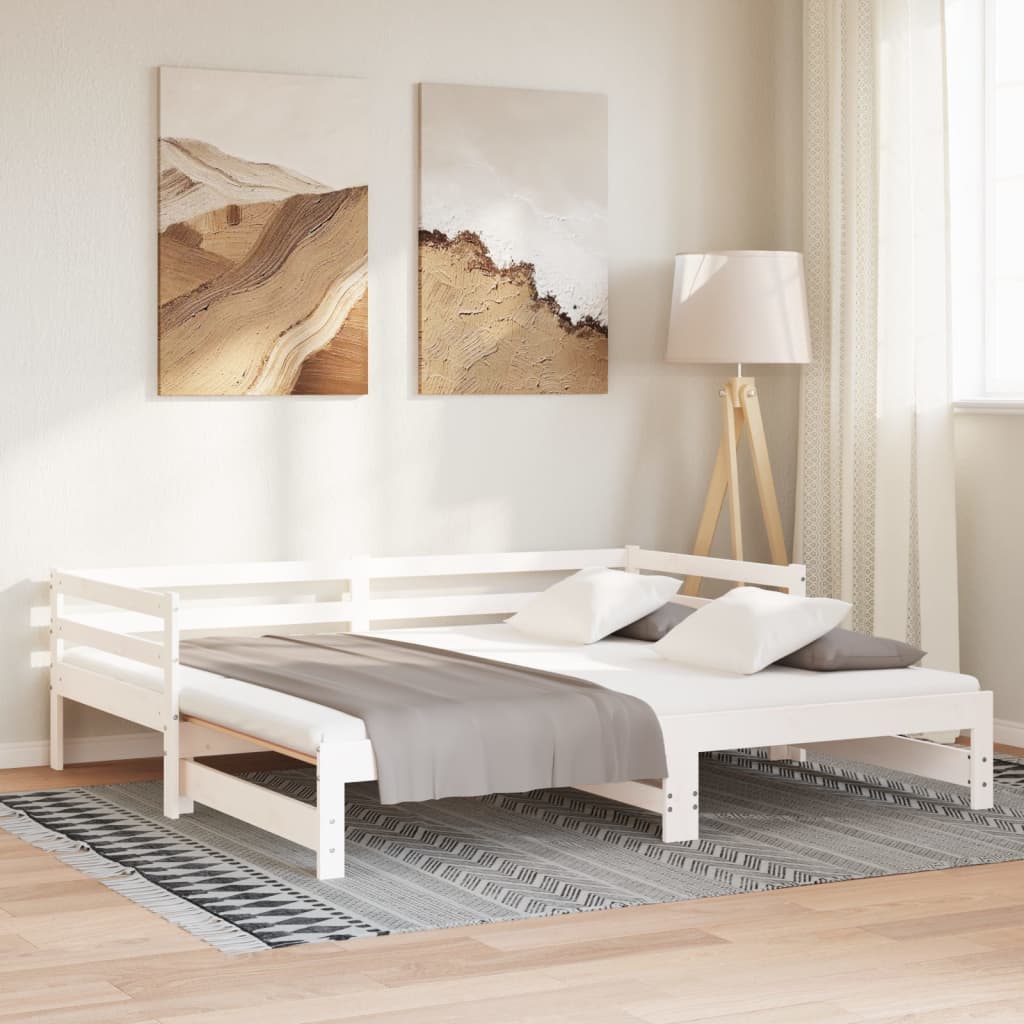 daybed med udtræk 90x200 cm massivt fyrretræ hvid