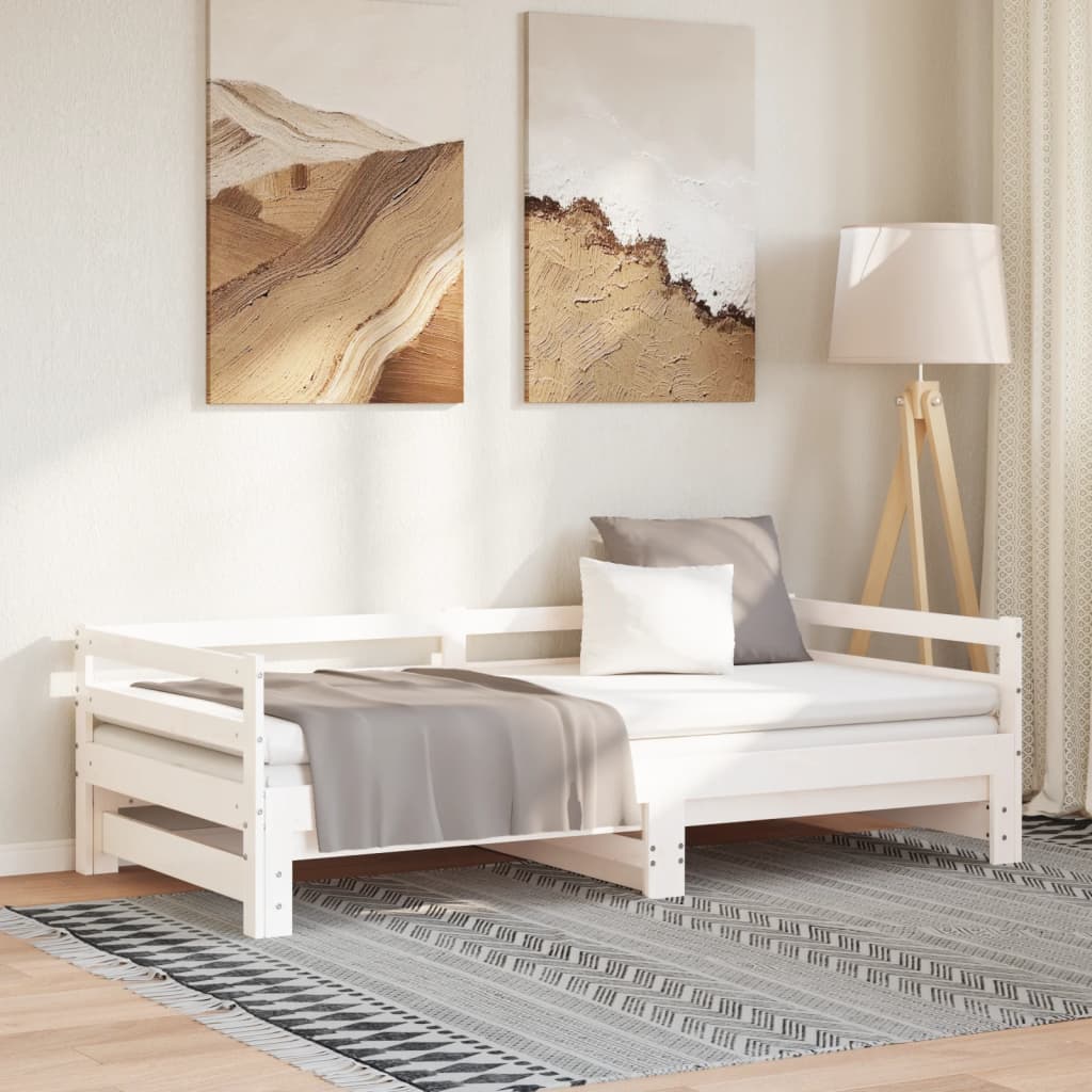 daybed med udtræk 90x200 cm massivt fyrretræ hvid