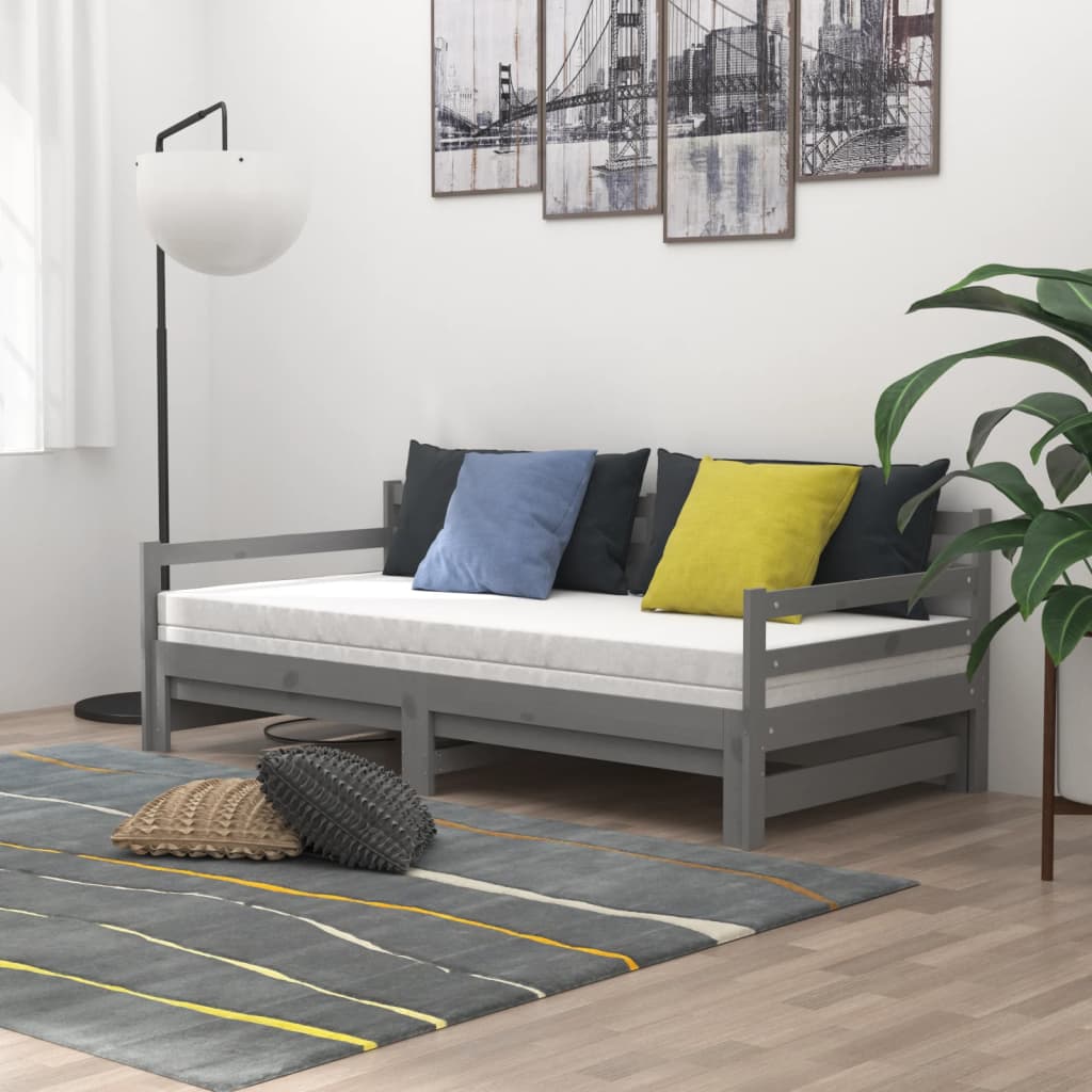 daybed med udtræk 2x(90x200) cm massivt fyrretræ grå