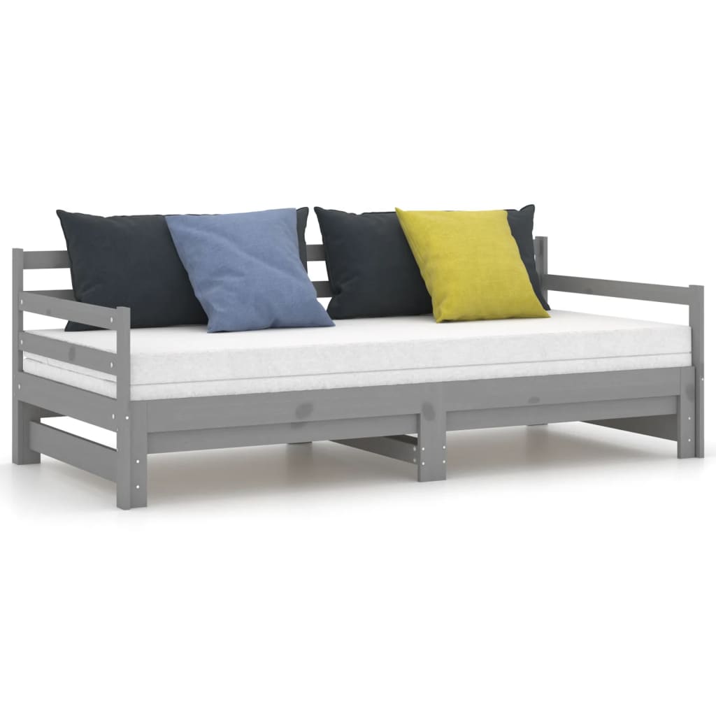 daybed med udtræk 2x(90x200) cm massivt fyrretræ grå
