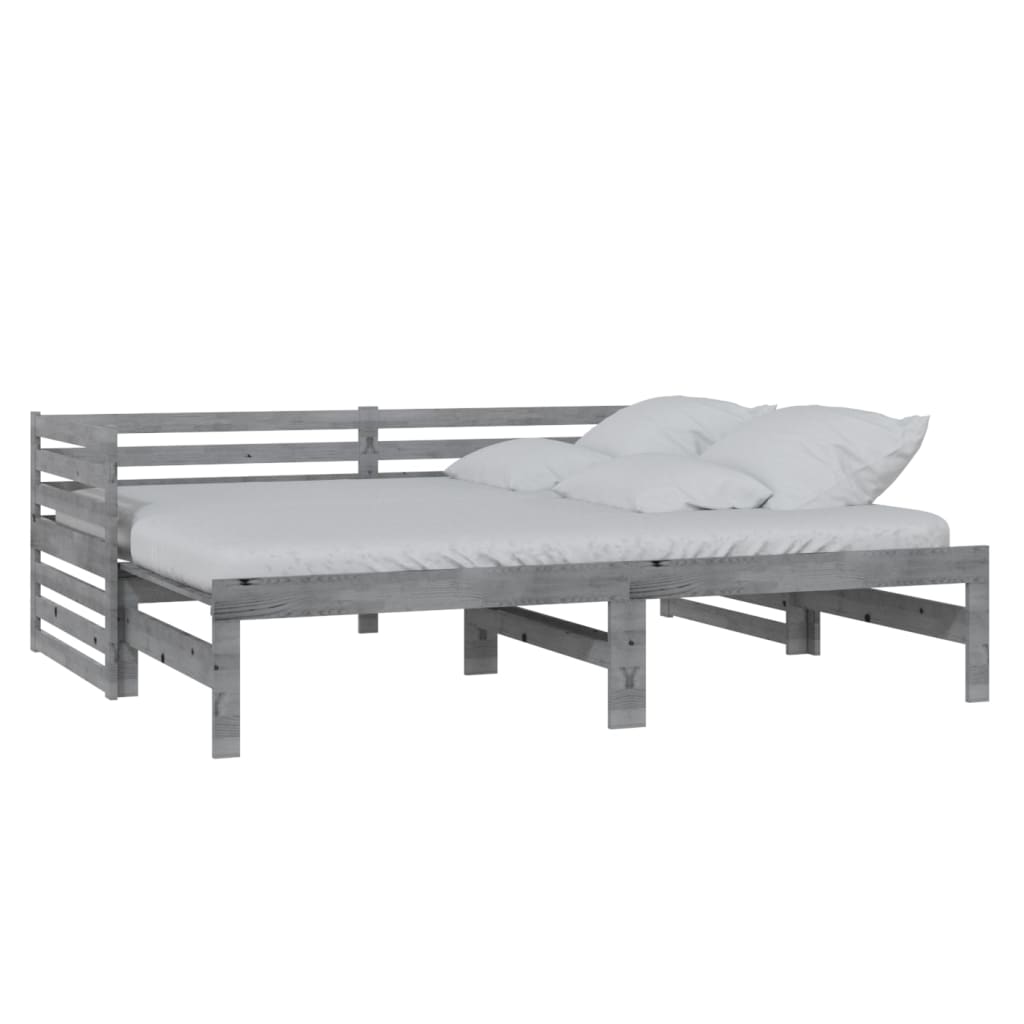 daybed med udtræk 2x(90x200) cm massivt fyrretræ grå