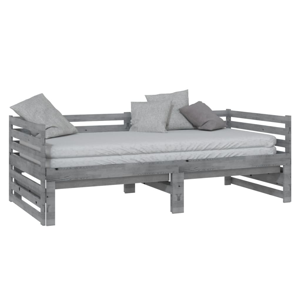 daybed med udtræk 2x(90x200) cm massivt fyrretræ grå