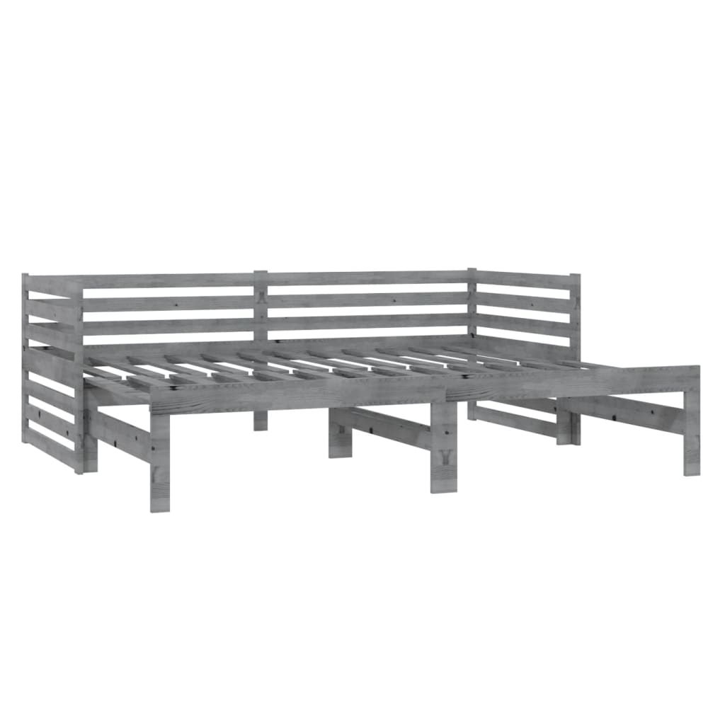daybed med udtræk 2x(90x200) cm massivt fyrretræ grå