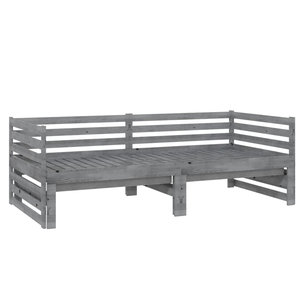 daybed med udtræk 2x(90x200) cm massivt fyrretræ grå