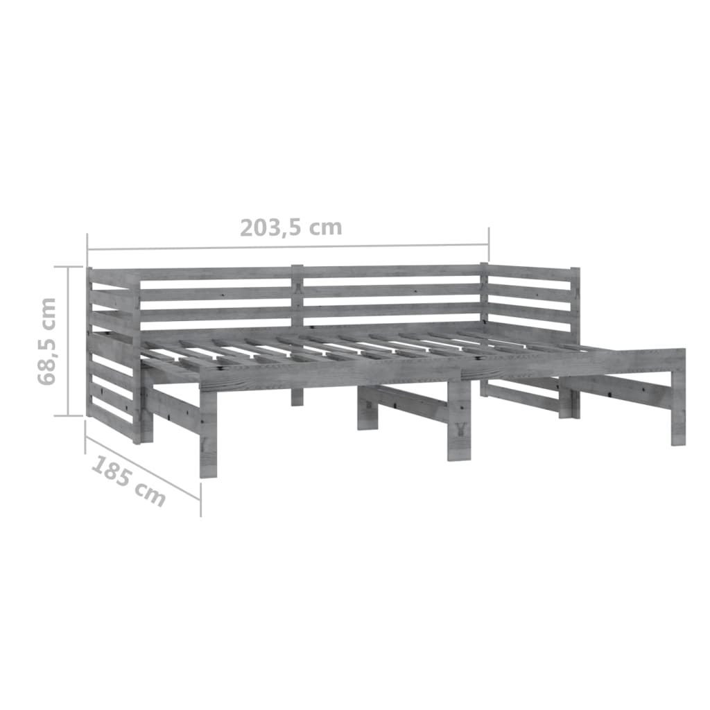 daybed med udtræk 2x(90x200) cm massivt fyrretræ grå