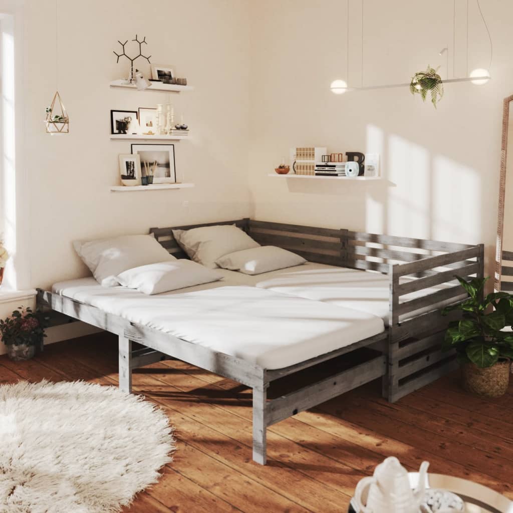 daybed med udtræk 2x(90x200) cm massivt fyrretræ grå
