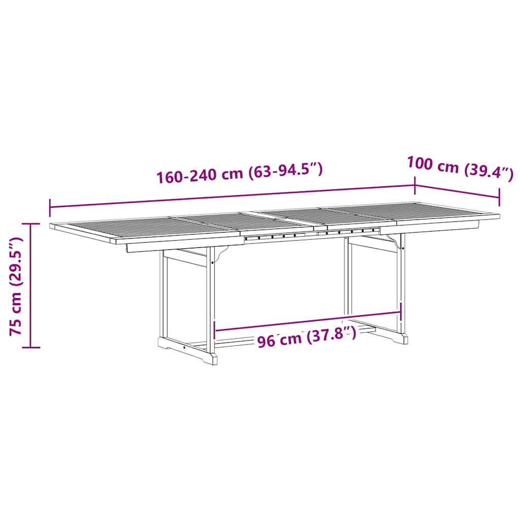 havebord (160-240)x100x75 cm massivt akacietræ
