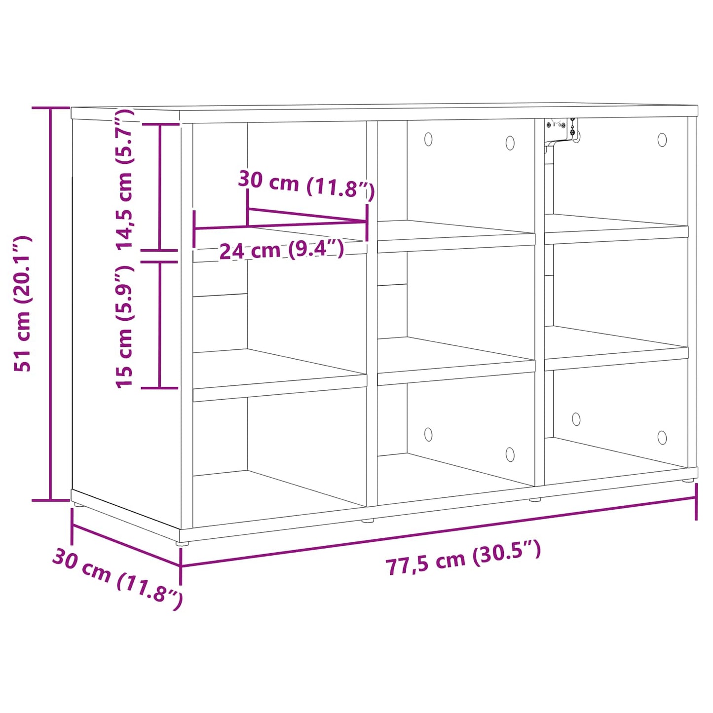 Sko skab 77,5 x 30 x 51 cm Konstrueret træ Hvid