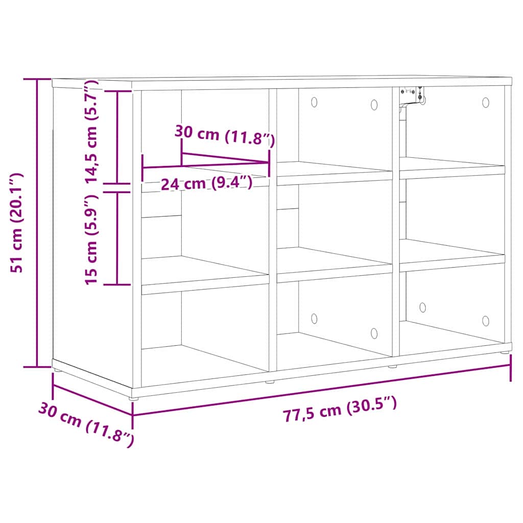 Sko skab 77,5 x 30 x 51 cm Konstrueret træ Betongrå