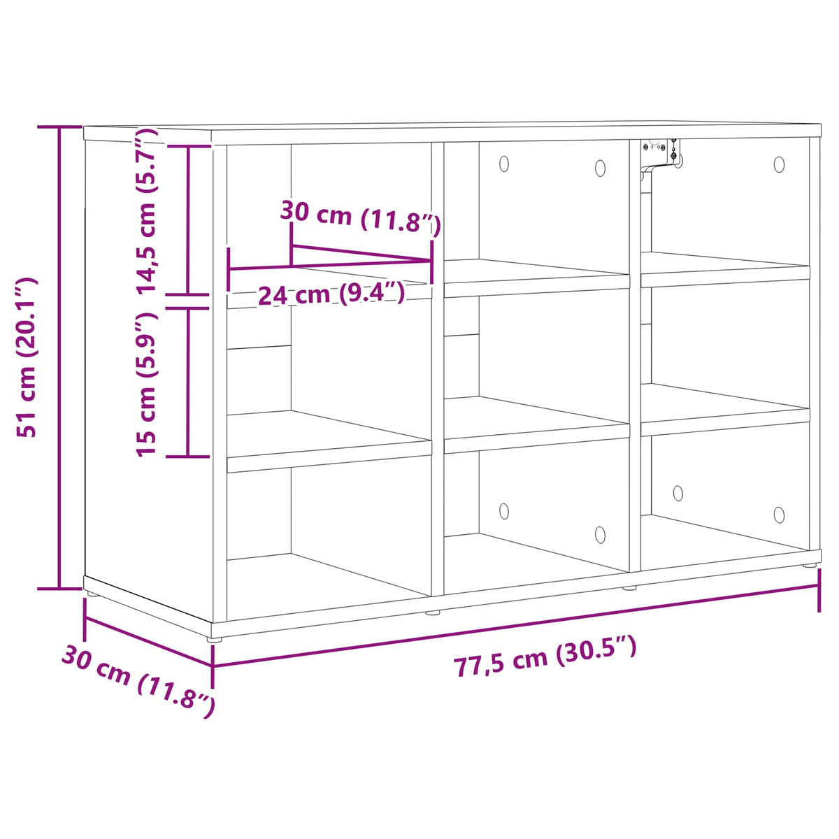 Sko skab 77,5 x 30 x 51 cm Konstrueret træ Betongrå