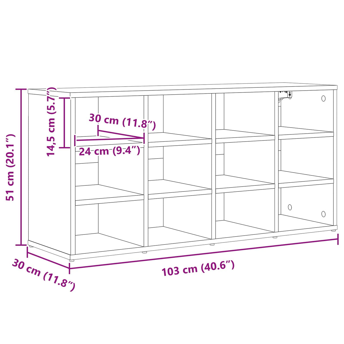 Sko skab 103 x 30 x 51 cm Konstrueret træ Betongrå