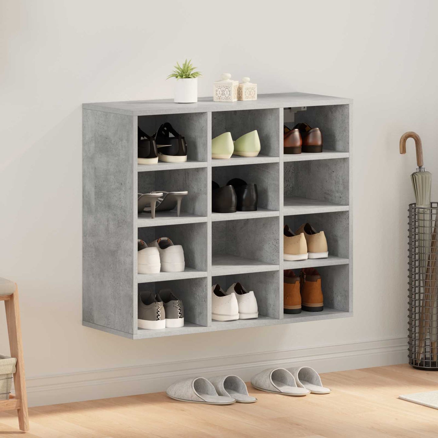 Sko skab 77,5 x 30 x 67 cm Konstrueret træ Betongrå