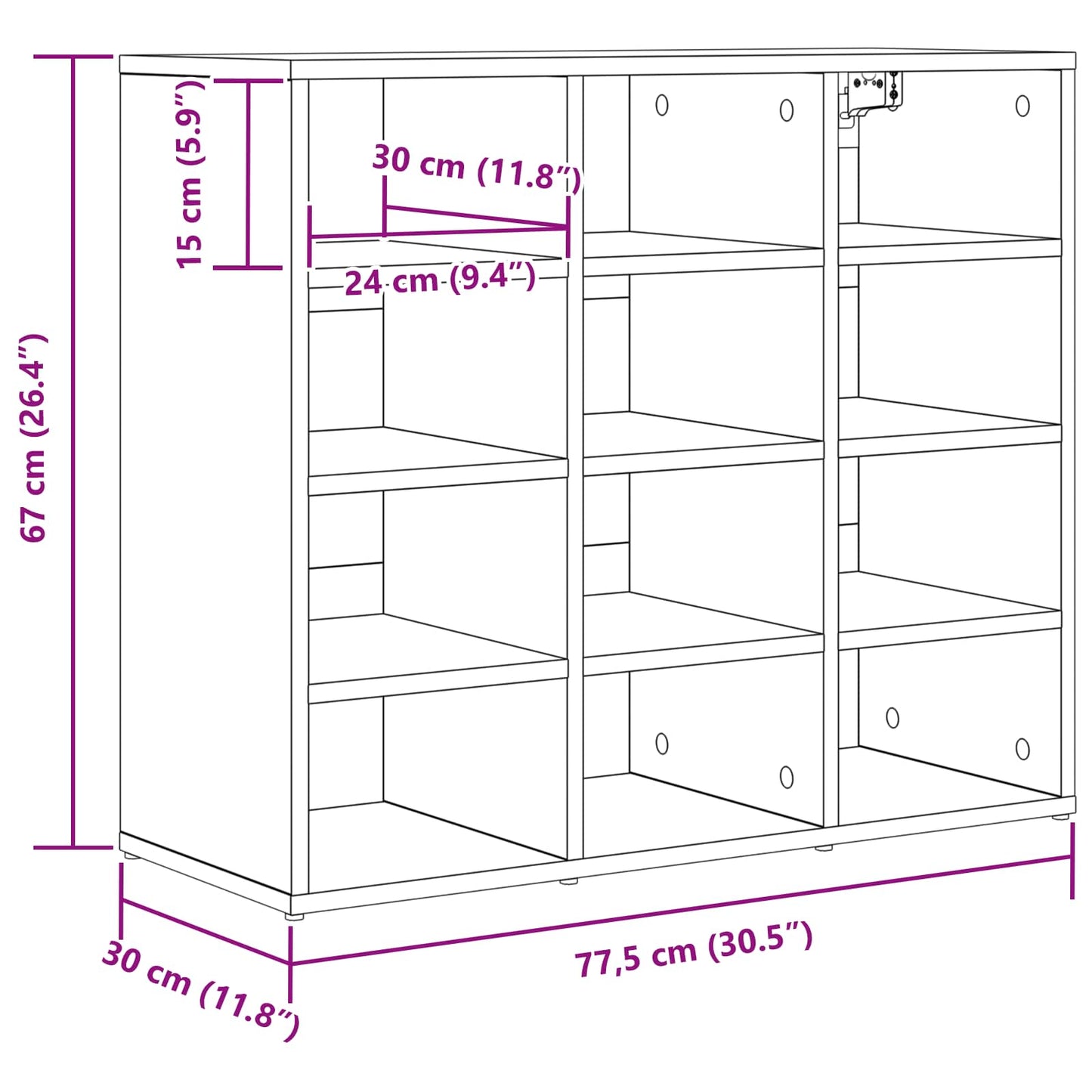 Sko skab 77,5 x 30 x 67 cm Konstrueret træ Betongrå