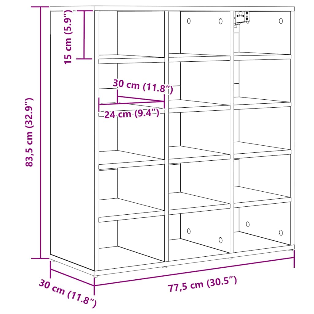 Sko skab 77,5 x 30 x 83,5 cm Konstrueret træ Sonoma-eg