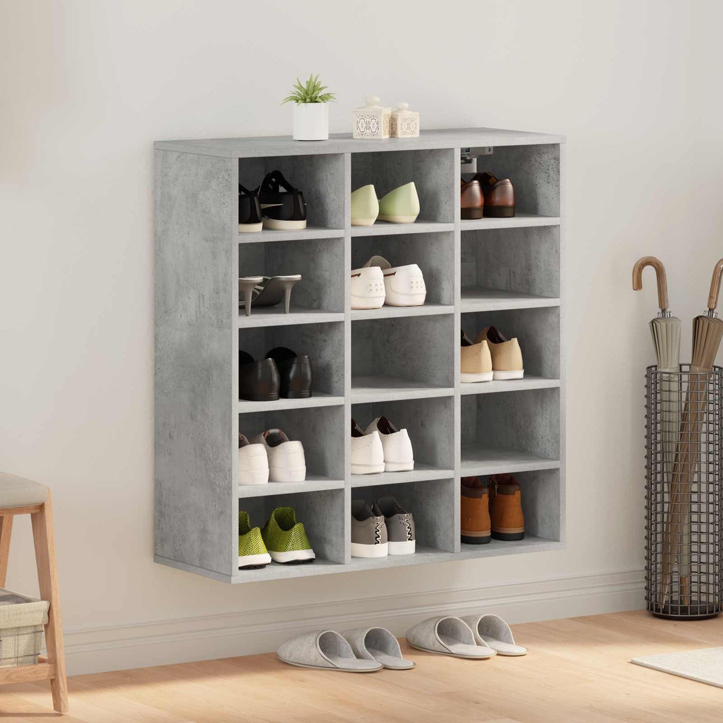 Sko skab 77,5 x 30 x 83,5 cm Konstrueret træ Betongrå