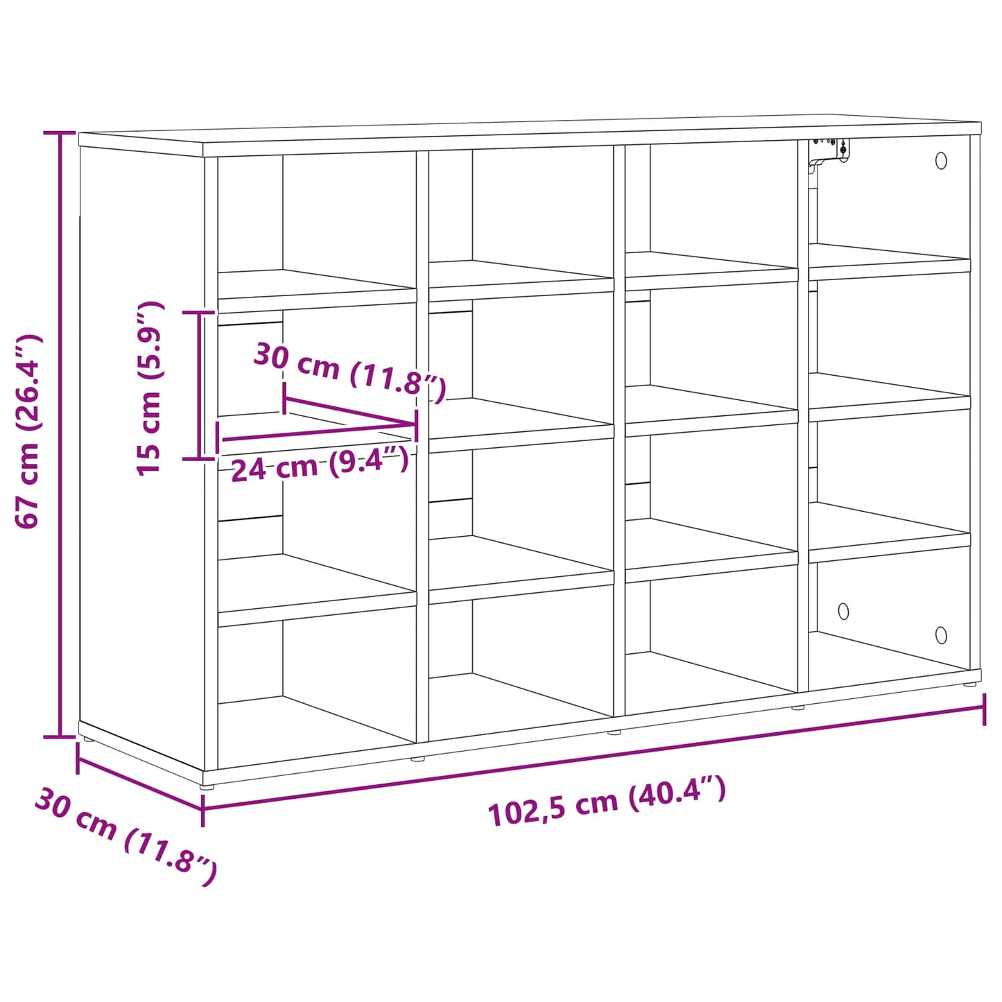 Sko skab 103 x 30 x 67 cm Konstrueret træ Betongrå