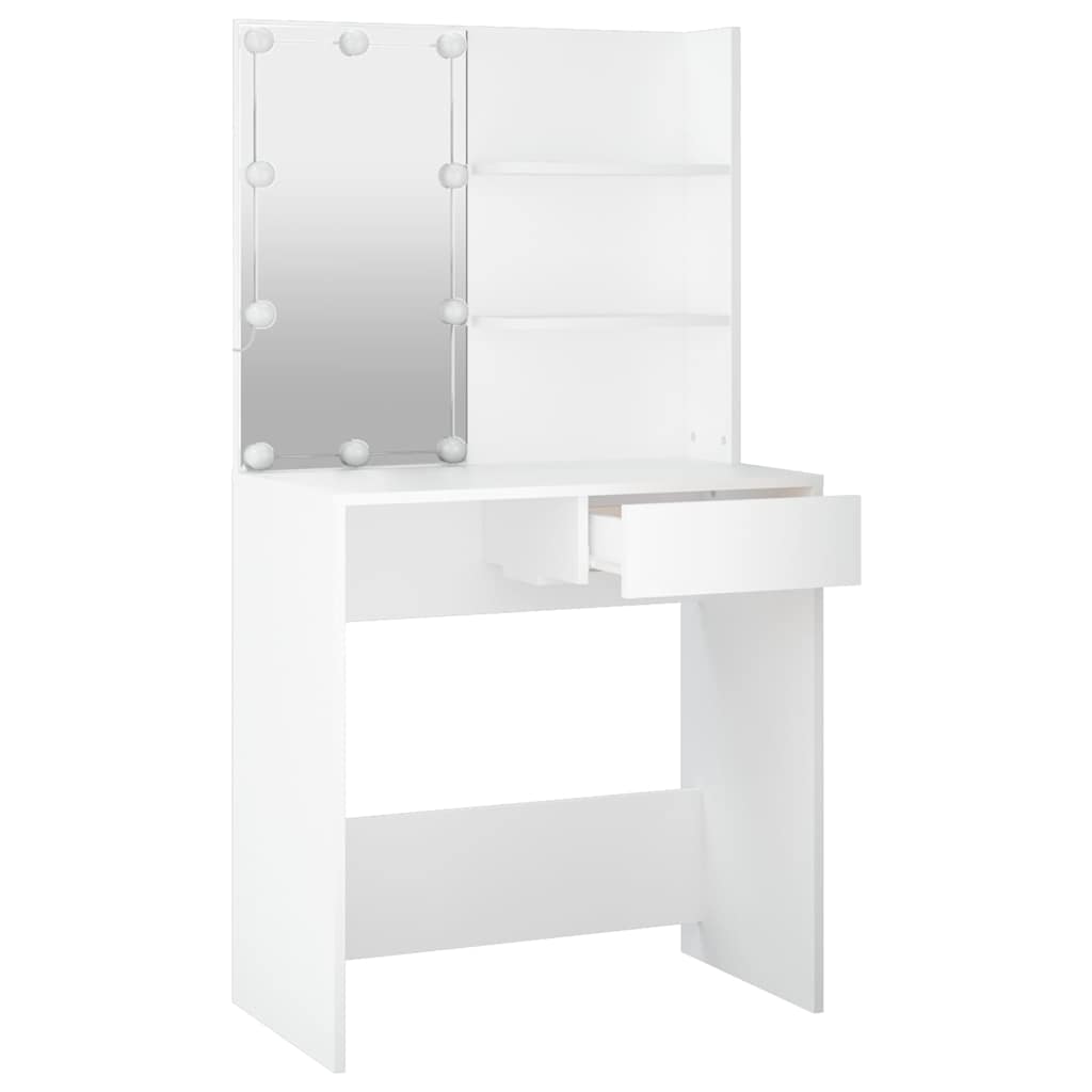 makeupbord med LED-lys 74,5x40x141 cm hvid