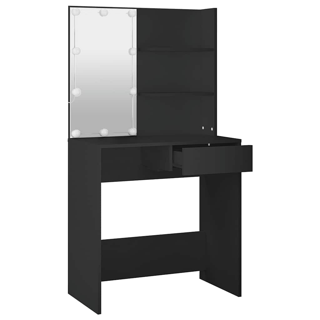 makeupbord med LED-lys 74,5x40x141 cm sort