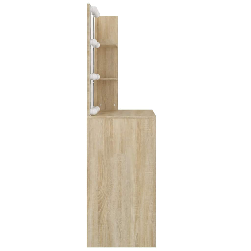 makeupbord med LED-lys 74,5x40x141 cm konstrueret træ sonoma-eg