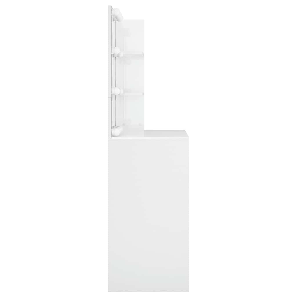 makeupbord med LED-lys 74,5x40x141 cm hvid højglans