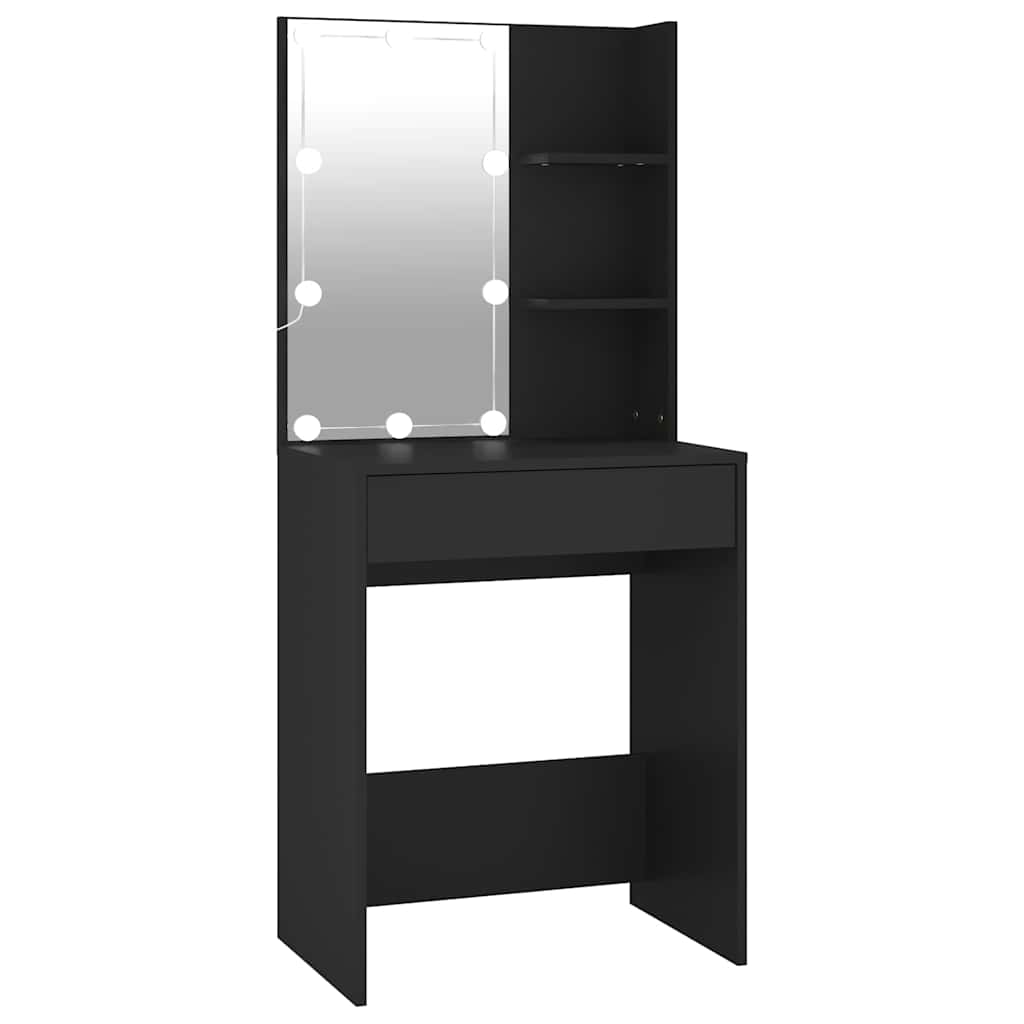 makeupbord med LED-lys 60x40x140 cm sort