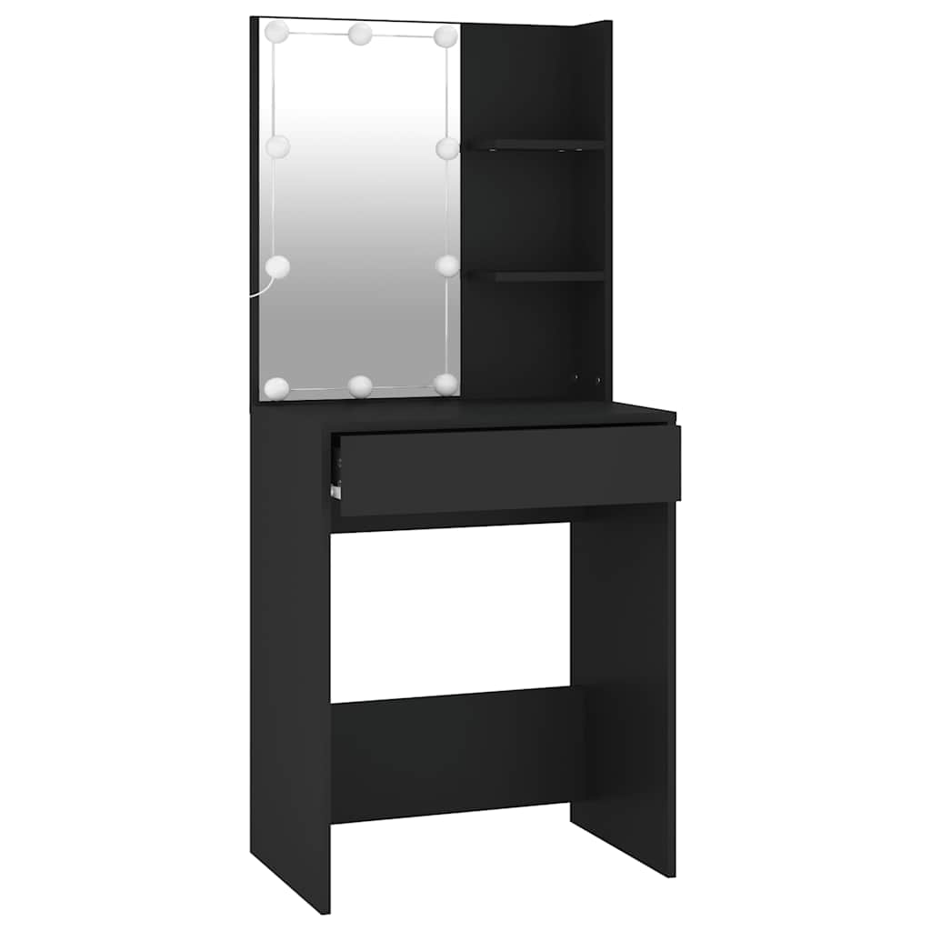 makeupbord med LED-lys 60x40x140 cm sort