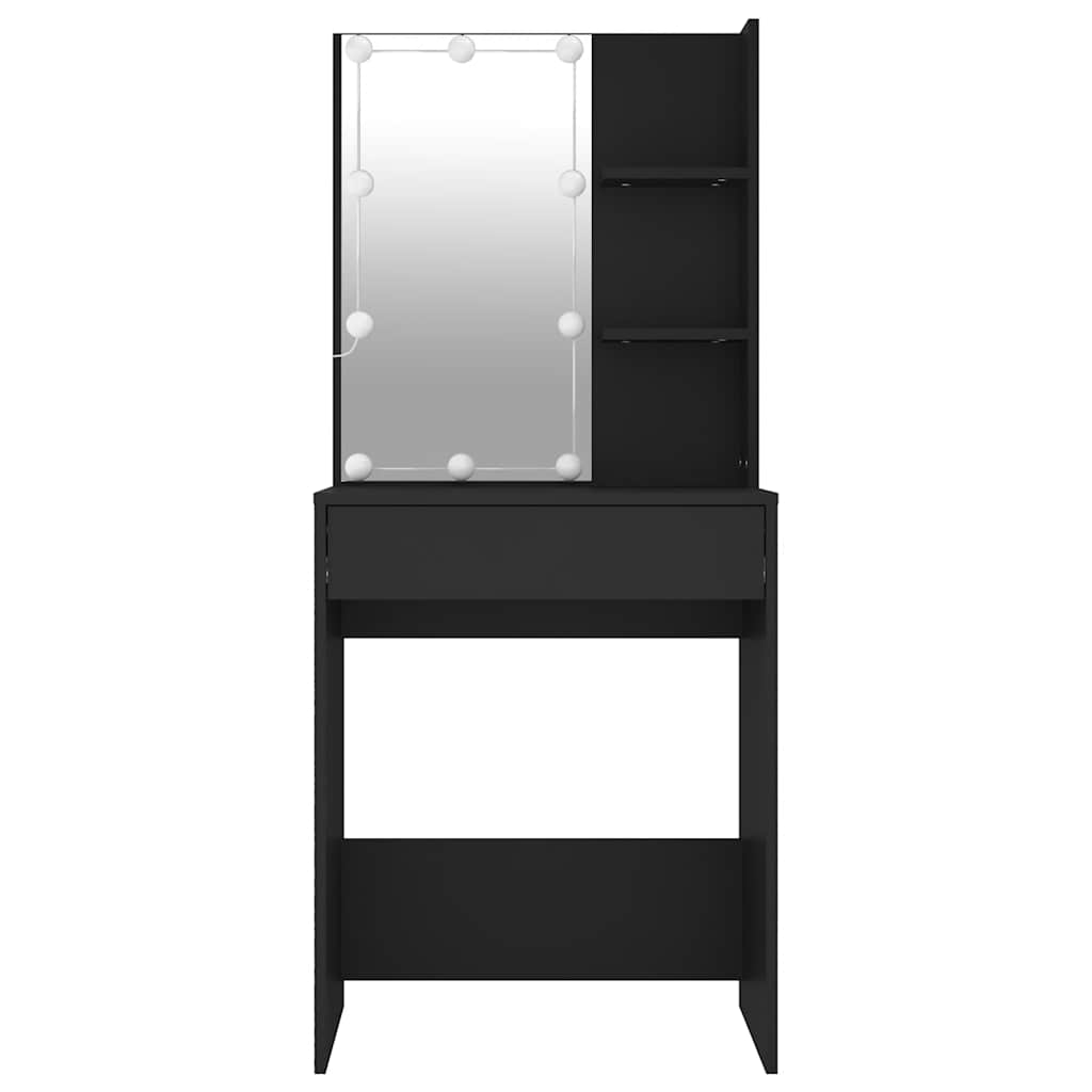makeupbord med LED-lys 60x40x140 cm sort