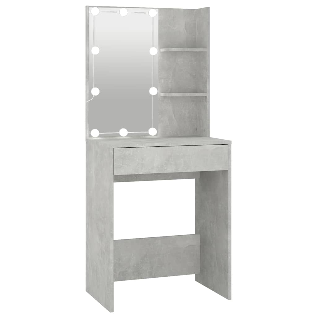 makeupbord med LED-lys 60x40x140 cm betongrå