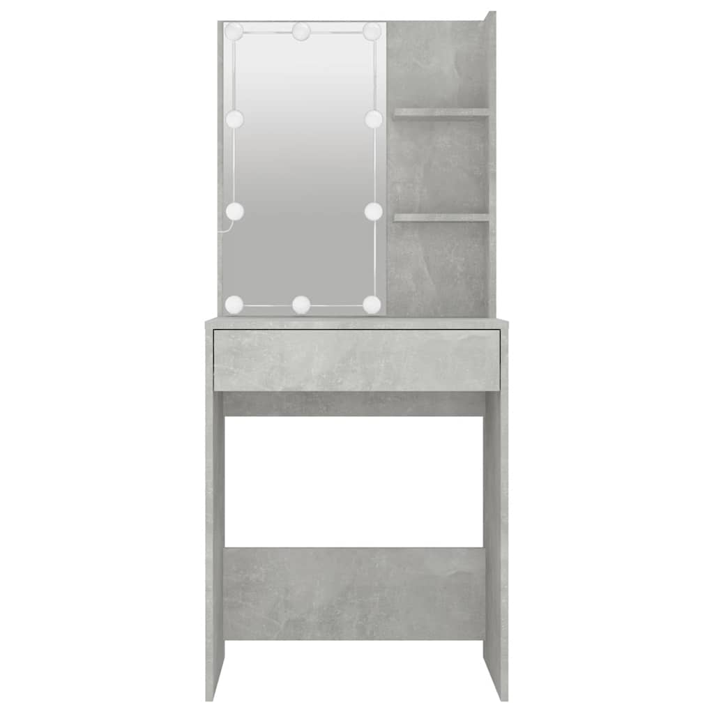 makeupbord med LED-lys 60x40x140 cm betongrå